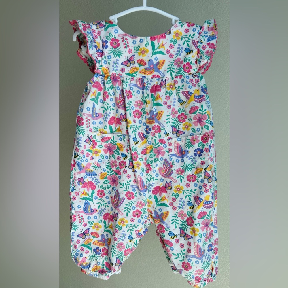 Jojo Maman Bebe Floral Pretty Ruffle Shoulder Sunsuit